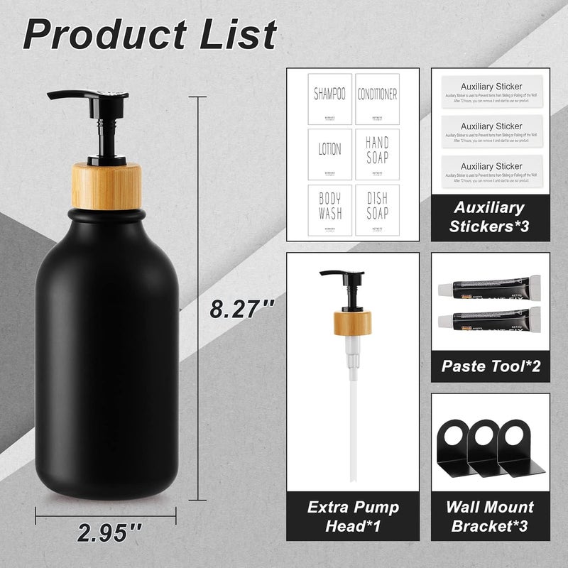 VITVITI Shampoo and Conditioner Dispenser, Body Wash Shower Soap Dispenser Wall Mounted 3 Chamber, Drill Free 17oz Plastic Shower Bottles for Bathroom, Black 3 Sets - Image 2